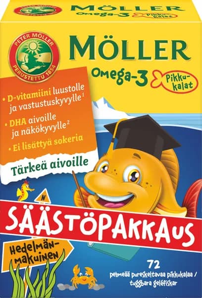 Омега-3 для детей Moller Pikkukalat с витамином D3 жевательные рыбки с фруктовым вкусом 72 шт
