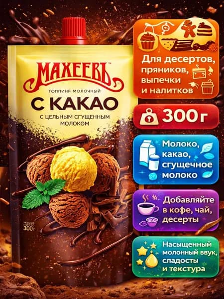 Топпинг МАХЕЕВЪ Молочный с какао, со сгущенным молоком, 300г