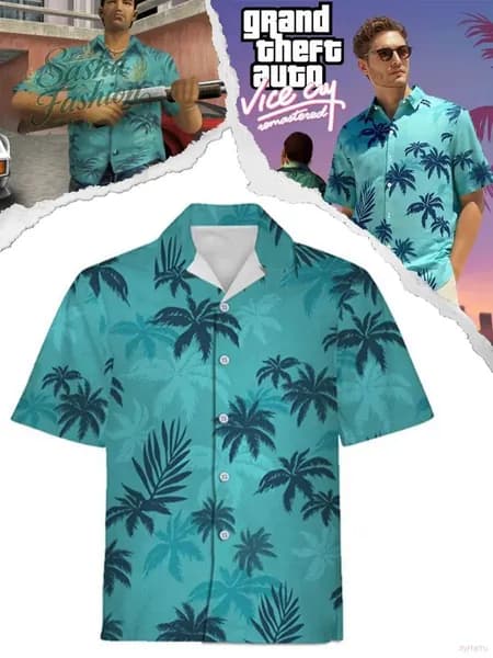 Рубашка Мужская гавайская рубашка GTA Vice City с пальмами для косплея