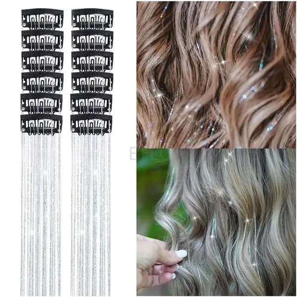 12 блестящих прядей для наращивания волос на заколках