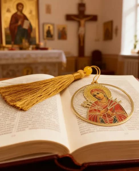 Православная семиконечная икона Божией Матери Металлическая закладка для учебников
