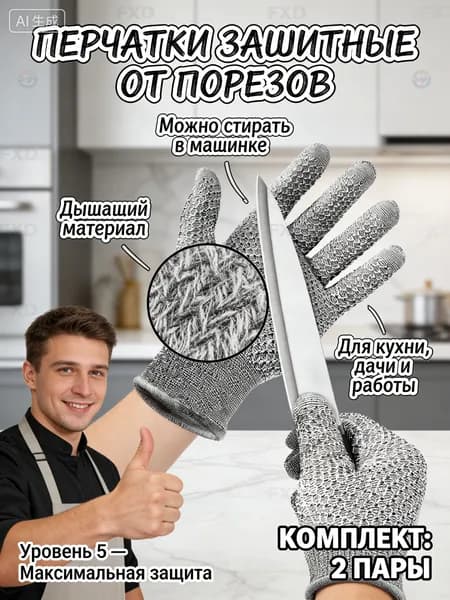 Перчатки защитные от порезов, многоцелевые рабочие перчатки для кухни и производства, комплект 2 пары