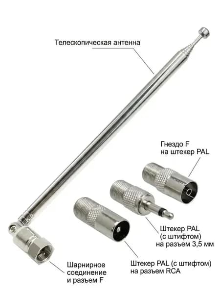 Крепление для антенны, телескопическая антенна 75 Ом, 7 секций, разъем F-типа
