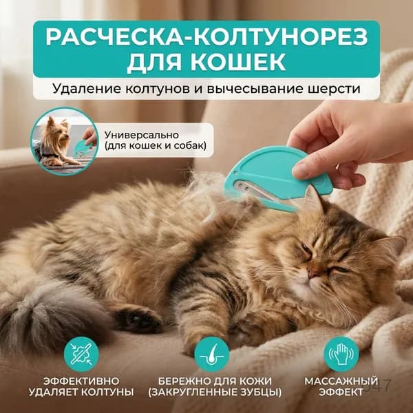 Расческа для вычесывания шерсти и удаления колтунов для кошек