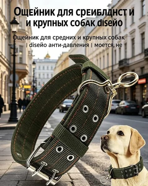 Ошейник брезентовый для средних/крупных собак, прочный регулируемый с металлической фурнитурой, для прогулок и дрессировки