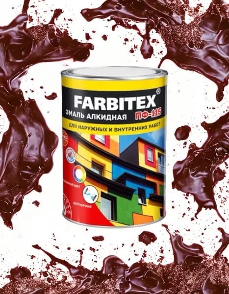 FARBITEX Краска Гладкая, до 35°, Алкидная, Глянцевое покрытие, 0.4 л, 0.4 кг