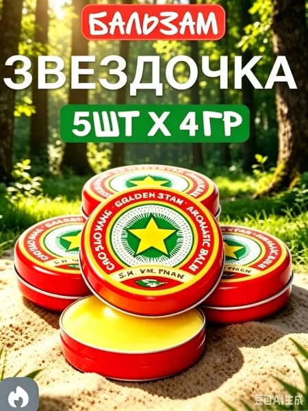Натуральный бальзам Золотая Звезда (Звёздочка) 5 шт 4 г средство от головной боли и укусов насекомых. Вьетнамский.