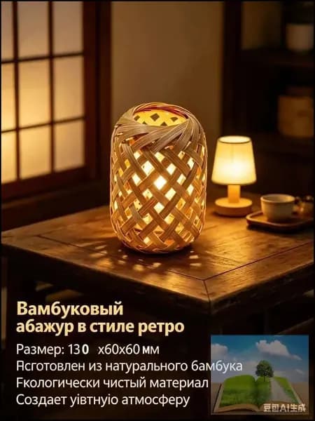 Абажур бамбук для светильника, плетеный плафон 10х6 см - Миниатюрная модель для люстры и настольной лампы, ЭКО декор в стиле сканди и ваби-саби для дома и дачи.