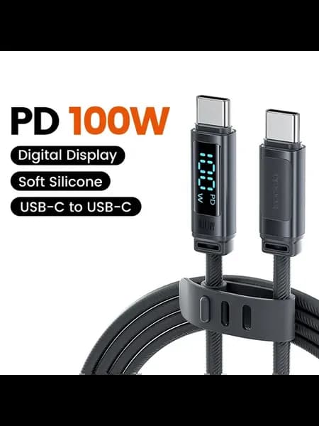 Кабель Toocki USB-C на USB-C, 2м, PD 100W, LED-дисплей, 2шт