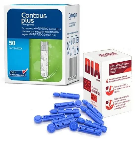 Тест-полоски Контур Плюс (Contour Plus) №50 + ланцеты 25 шт