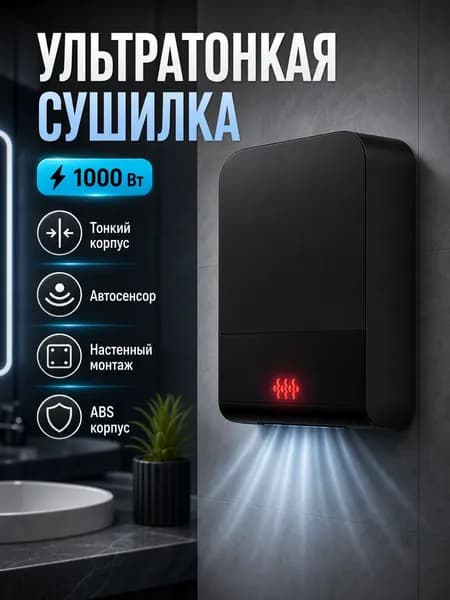 Ультратонкая автоматическая сушилка для рук, черная