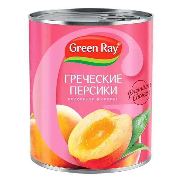 Персики Green Ray греческие половинки в легком сиропе 850 г