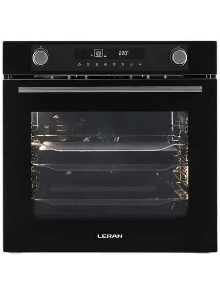 LERAN встраиваемый духовой шкаф EOE 6785 BBG, электрический, черный, большой объем 72л, конвекция, 11 режимов, утапливаемые переключатели, телескопические направляющие, тройное стекло, доводчик