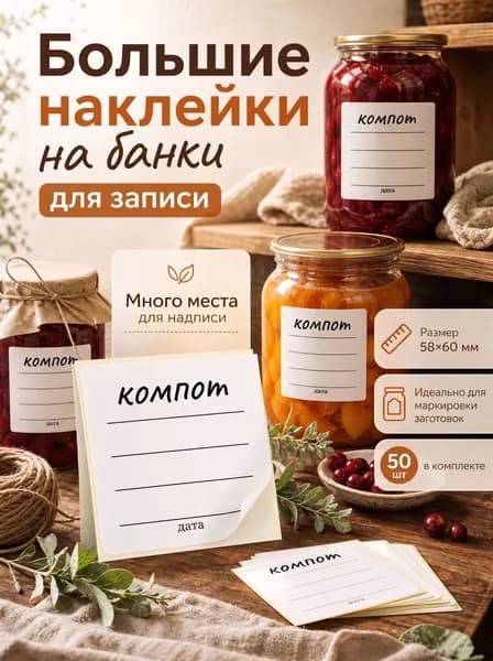 Наклейки этикетки "Компот" на банки 50 шт (58*60). Этикетки для консервации, закруток.