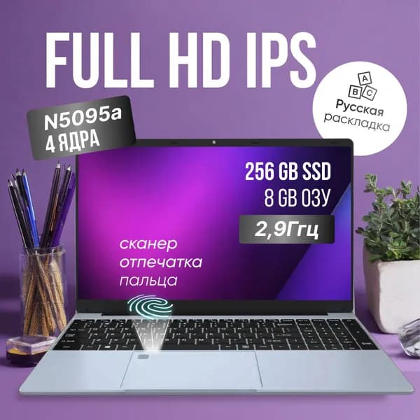 +N5095 Ноутбук 15.6", Intel Celeron N5095, RAM 8 ГБ, SSD 256 ГБ, Intel UHD Graphics 750, Windows Pro, перламутровый, серебристый, Русская раскладка