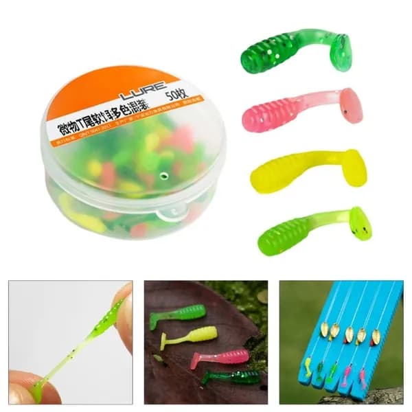 Коробка из 50 штук, мягкая приманка T-tail lure (многоцветная смешанная упаковка)