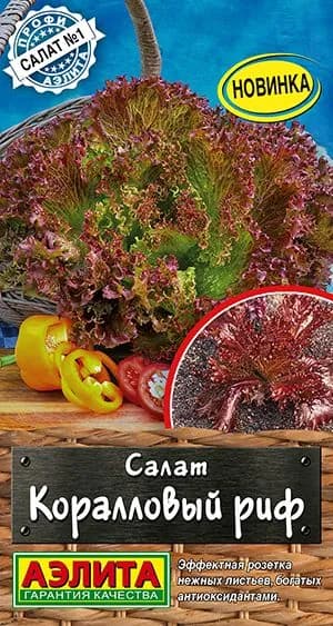 Семена Салат Коралловый Риф (0,1 г) - Аэлита. Листовой, гофрированный, жаростойкий, красный с антоцианами