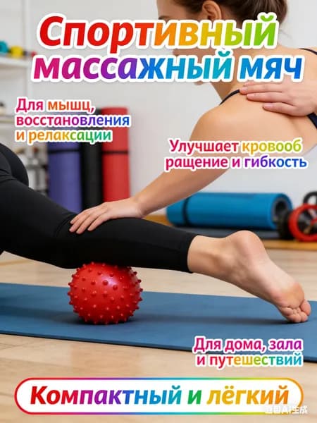 Спортивный массажный мяч с шипами для МФР мячик для массажа ног, спины, рук, шеи красный