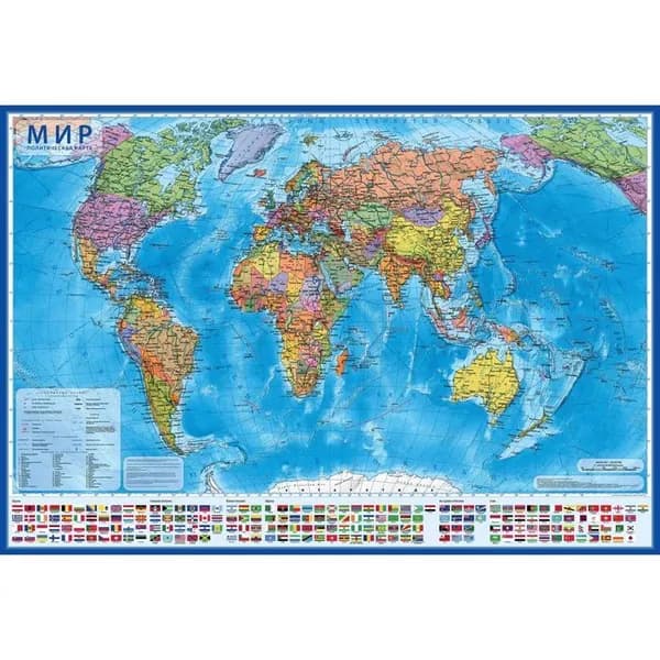 Интерактивная карта мира политическая, 117 х 80 см, 1:28 млн, ламинированная