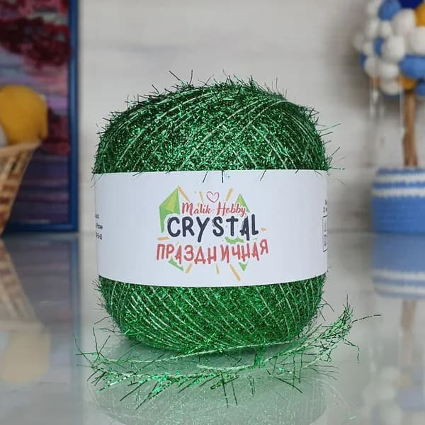 Пряжа Crystal праздничная M&H - 066 (изумрудный) 1 моток, Malik-hobby, (100% полиэстер, 25г, 190м), нитки для ручного вязания