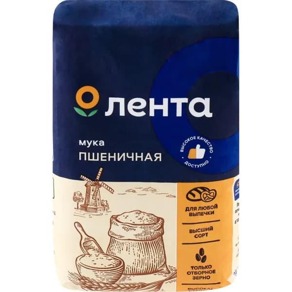 Мука Лента пшеничная хлебопекарная высший сорт 1 кг