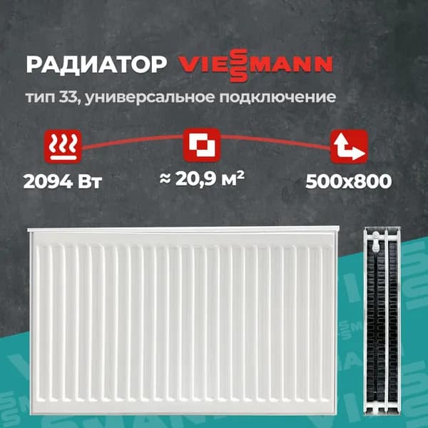 Стальной панельный радиатор Viessmann 33 500 800 (крепления отдельно). Товар уцененный