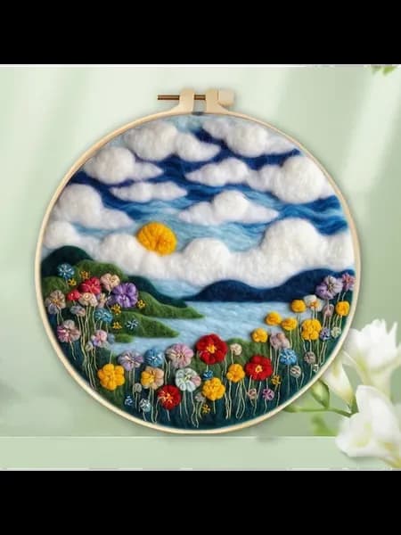 Валяние шерсти "Пейзаж с цветами", 20x20 см, MZH-284-2020-XP