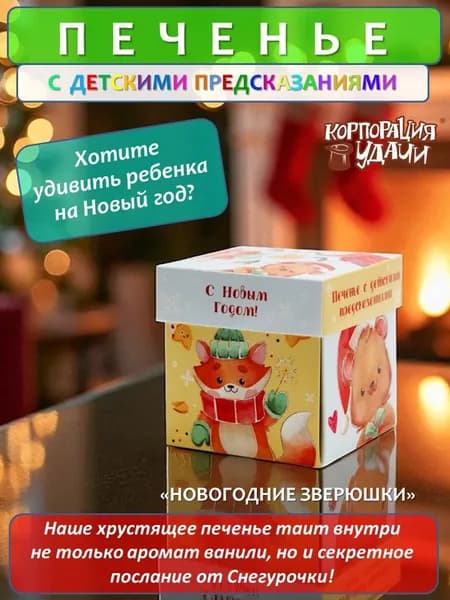 Печенье с новогодними предсказаниями "Новогодние зверюшки" 5 штук