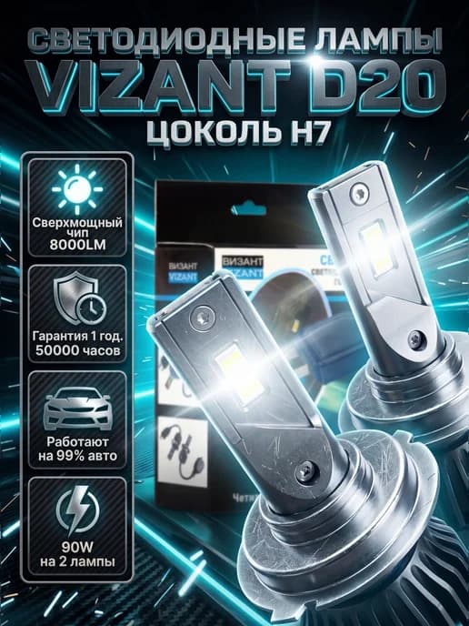 Светодиодные лампы D20 H7 CSP 3570 24W 4400lm 2 шт