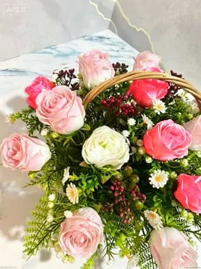 Корзина поляна ритуальная с искусственными розами/цветами для кладбища