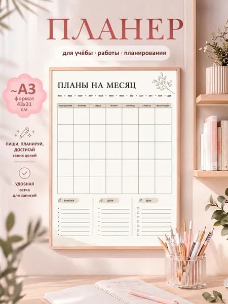 Планер постер Цветы на стену А3