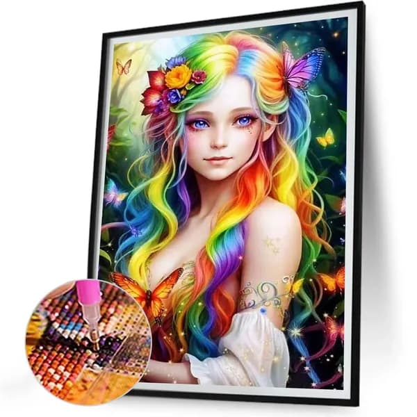 Диамантная картина Девочка с цветными волосами , 30 40 см, 5D DIY-набор со стразами