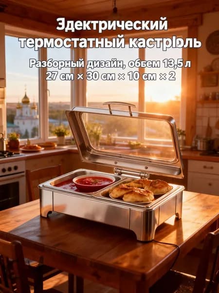 Кастрюля для подогрева и изоляции /прозрачная крышка/размер 27см * 33см * 6.5см