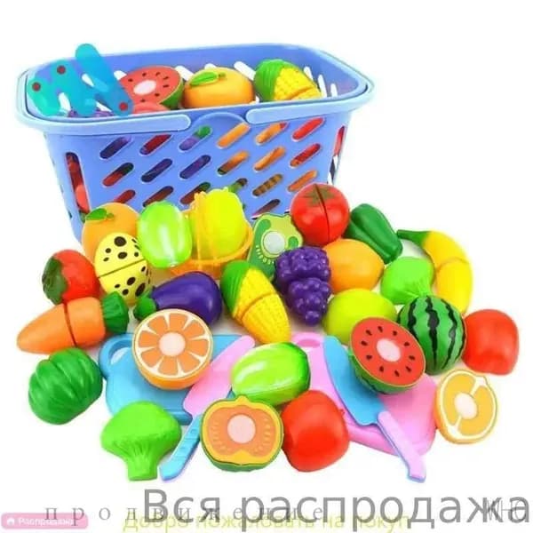 Набор игрушек для резки фруктов Неповторяющиеся стили-4 нарезанных овоща и фрукта + 1 нож + 1 разделочная доска