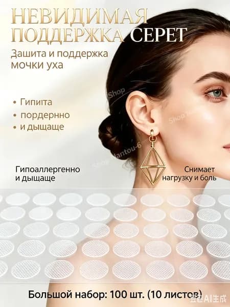 Корректор для растянутой мочки уха 100 шт, невидимый пластырь под серьги, наклейки для фиксации прокола ушей