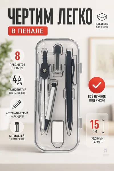 Школьный циркуль в пенале, готовальня для черчения и уроков геометрии