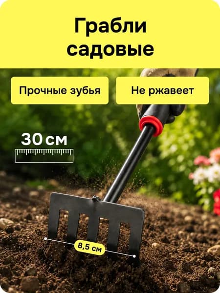 Грабли садовые / Грабельки металлические 5 зубьев