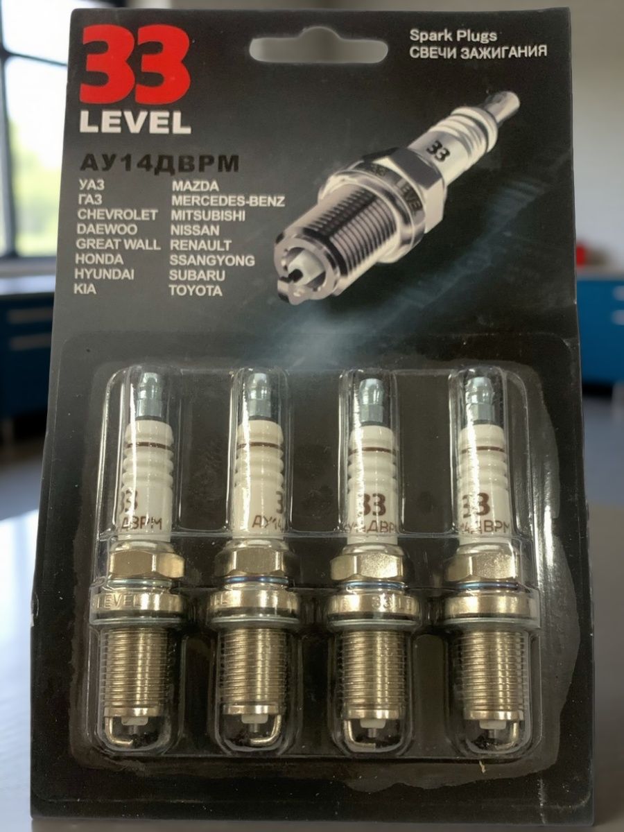 Свечи зажигания 33Level 4 шт M14x1,25 19мм ключ 16/21мм для ГАЗ, УАЗ, Hyundai, Kia, Mazda 3 BK, Chevrolet