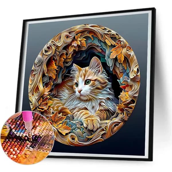 Диамантная картина Кот из бумаги в 3D-стиле, 30 30 см, из смолы