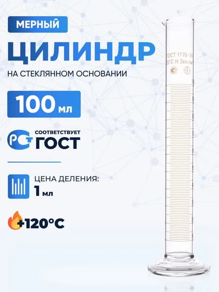Цилиндр мерный 100 мл (без поверки), (термостойкое боросиликатное стекло Boro 3.3), Лаборио / подходит для ареометров / емкость мерная