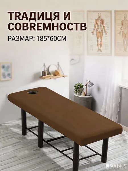 Чехол на массажный стол с отверстием многоразовый, 185 * 60 см, Цвет темного кофе