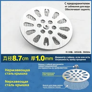 Нержавеющая сетка для слива в ванной от волос и загрязнений