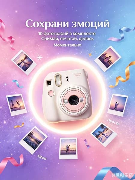 Фотобумага моментальной печати формата Mini, белая кайма, 10 листов