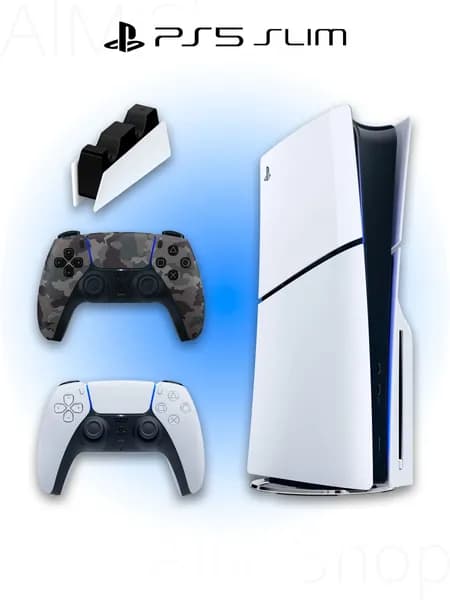 Игровая приставка Sony PlayStation 5 Slim с дисководом + 2 геймпад (камуфляжный, Camouflage Gray) + зарядная станция