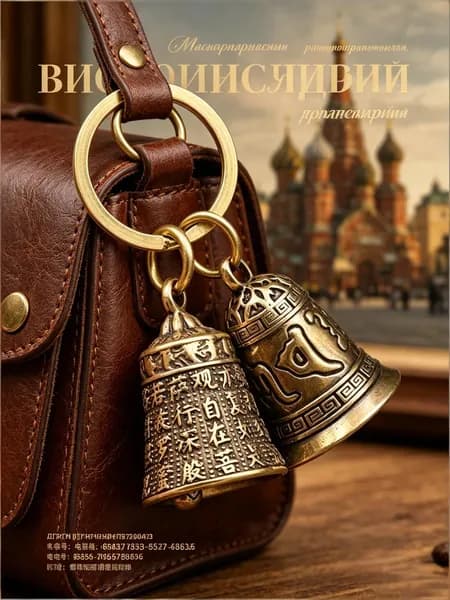 Брелок-колокольчики из латуни (2 шт), амулет на ключи, талисман для удачи и защиты, восточный стиль