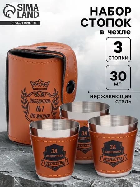 Стопки в чехле Победитель №1 по жизни : нержавеющая сталь, набор 3 шт. 30 мл 9321825