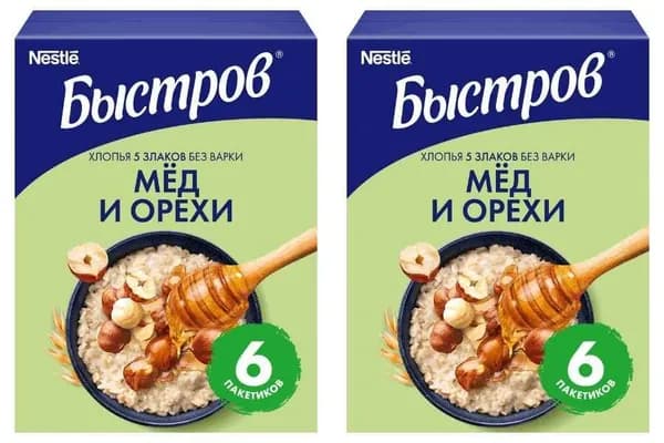 Быстров Хлопья 5 злаков с медом и орехом 40 г х 6 шт, 2 уп