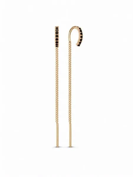 Jewelry Valley Серьги ювелирные с черными фианитами, золочение, серебро 925 пробы