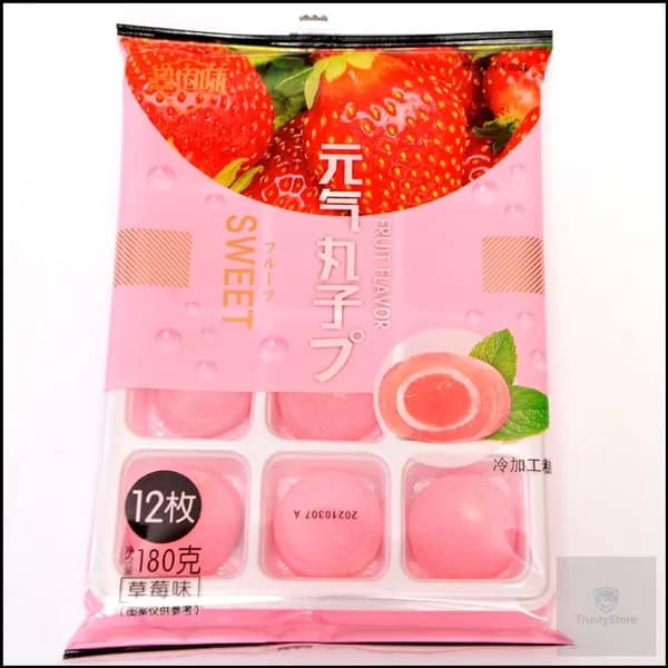 Рисовое моти (mochi, мочи) пирожное со вкусом клубники без сахара 180гр/ Азиатские сладости/ Клецки из рисовой муки с начинкой/ Япония, Корея, Китай