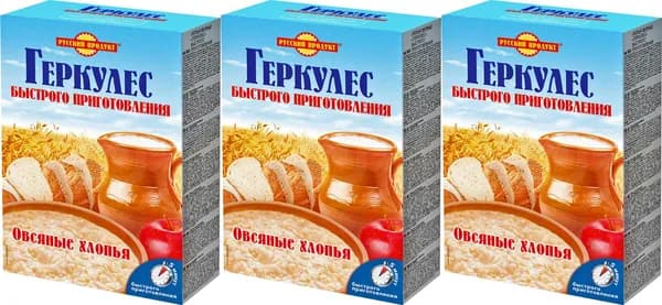 Хлопья Русский Продукт Геркулес овсяные быстрого приготовления, комплект: 3 упаковки по 420 г